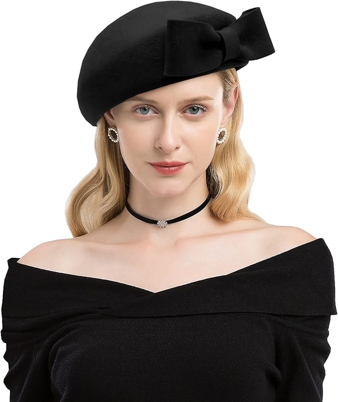 paotit 女式 fascinator 羊毛毡药盒帽婚礼教堂顶帽秋冬纯色软呢帽